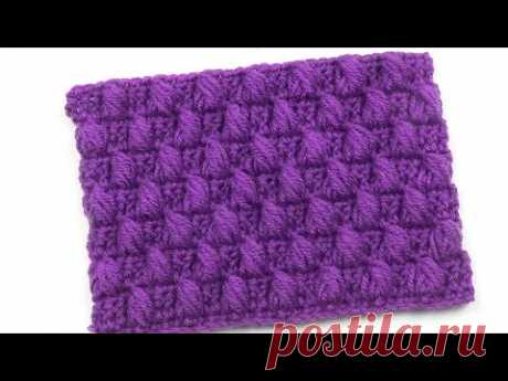 Узор Шахматка из рельефных пышных столбиков Checkerboard pattern from embossed puff stitchs