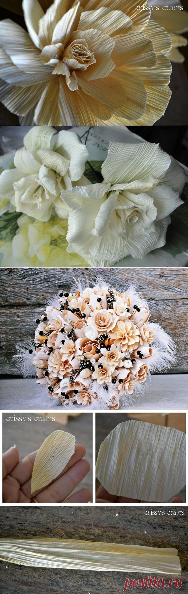 Прекрасные цветы из листьев кукурузных початков:) Идеи, мастер-классы