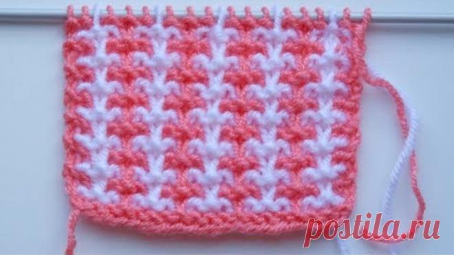 Двухцветный узор спицами. Ленивый узор.