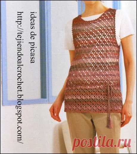 TEJIDOS A CROCHET - GANCHILLO - PATRONES: CHALECO LARGO TEJIDO A GANCHILLO