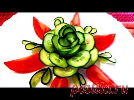 3 СПОСОБА КАК КРАСИВО НАРЕЗАТЬ ОГУРЕЦ - ЦВЕТОК УКРАШЕНИЯ - РОЗА ИЗ МОРКОВИ & КАРВИНГ ОВОЩЕЙ