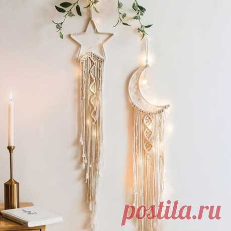 Cheap Ловцы снов и подвесные украшения, Buy Quality Дом и сад Directly from China Suppliers:Украшение для комнаты в скандинавском стиле макраме настенная подвеска Звезда Луна макраме Ловец снов Декор…