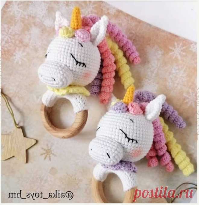 Схема вязания погремушки единорога крючком с описанием работы