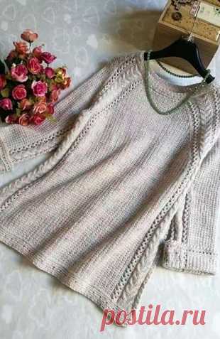Длинный пуловер спицами