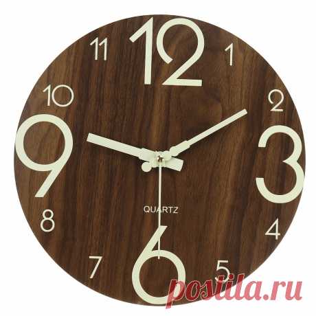 12 inch Round Wooden Creative Luminous Silent Wall Clock Simple Digital Clock fo - US$13.19