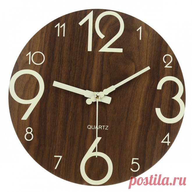 12 inch Round Wooden Creative Luminous Silent Wall Clock Simple Digital Clock fo - US$13.19
