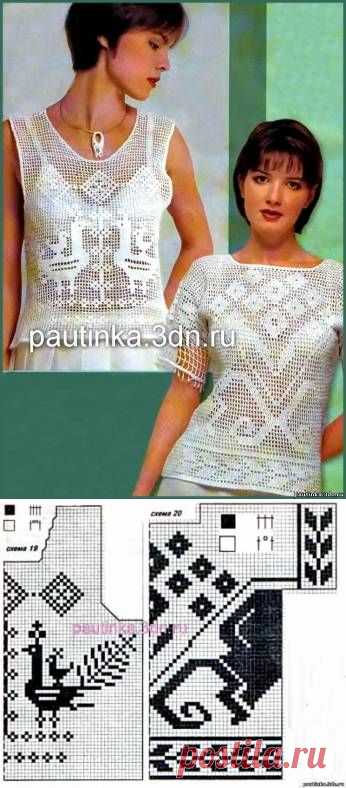 Воздушные летние кофточки связанные крючком в технике филейного вязания - Схемы вязания кофты - Схемы для вязания - Уроки вязания крючком - Вязание крючком, мотивы, схемы для вязания крючком