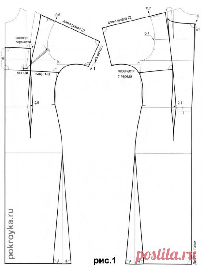 Выкройка платья с короткими цельнокроеными рукавами
