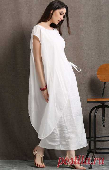White cotton linen dress loose women dress C408 от YL1dress