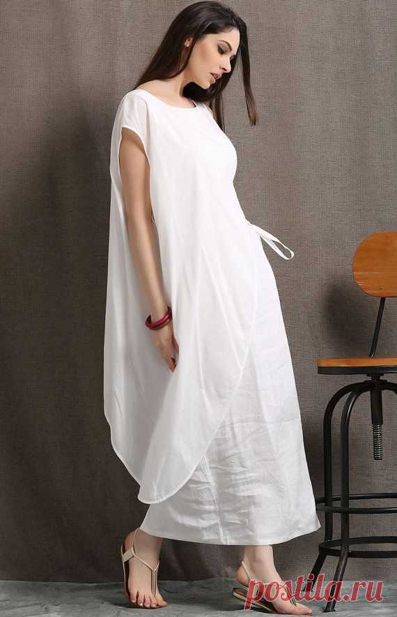 White cotton linen dress loose women dress C408 от YL1dress