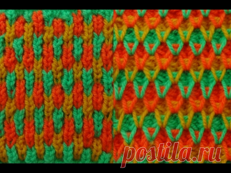 Трёхцветный узор. Вязание на спицах. Knitting. Pattern