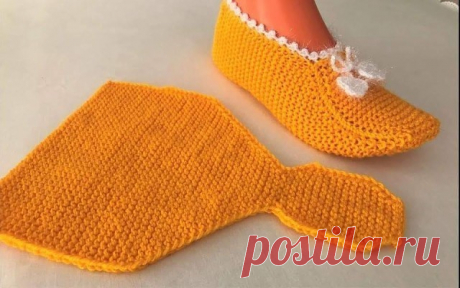​Простые и уютные вязаные тапочки одним полотном — DIYIdeas