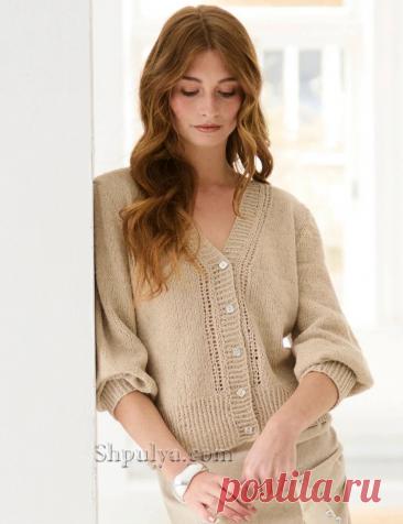 Бежевый кардиган с ажурными дорожками — Shpulya.com - схемы с описанием для вязания спицами и крючком