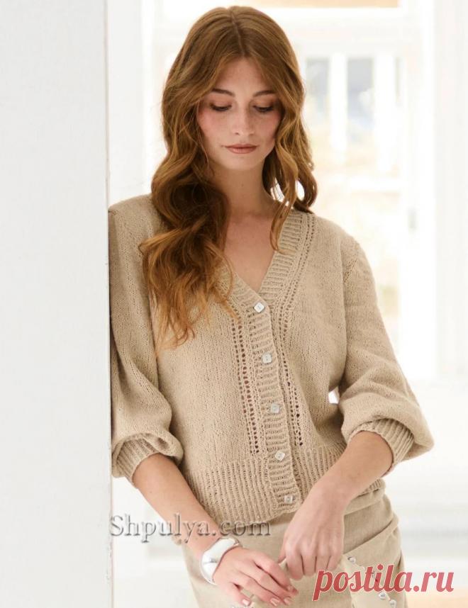 Бежевый кардиган с ажурными дорожками — Shpulya.com - схемы с описанием для вязания спицами и крючком