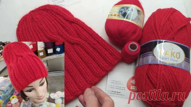 Эффектная очень простая шапка спицами. Обзор модели. Описание под видео.