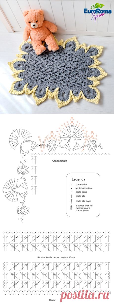 Tapete de Crochê Cinza e Amarelo Bebê - EuroRoma Spesso - Blog do Bazar Horizonte - Maior Armarinho Virtual do Brasil
