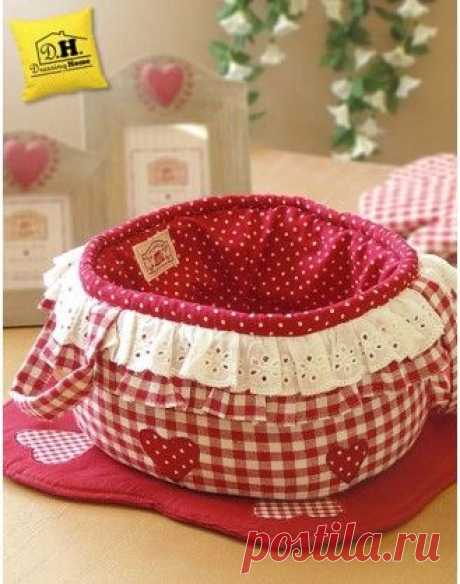 Cestino di stoffa imbottito rotondo Angelica Home & Country Vichy Rosso