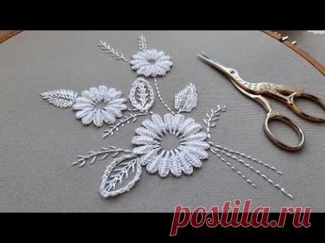 A graceful bouquet of white daisies | White work | Dimensional Embroidery