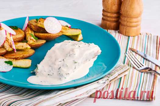 Камчатская кета в сливках с картофельными дисками и молодым кабачком :: Блюда из рыбы :: Рецепты проекта «Gurmanni» :: Gurmanni