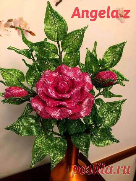 Excited to share this item from my #etsy shop: French Beaded Rose with two buds and lots of leaves #angelsbeadsflowers
