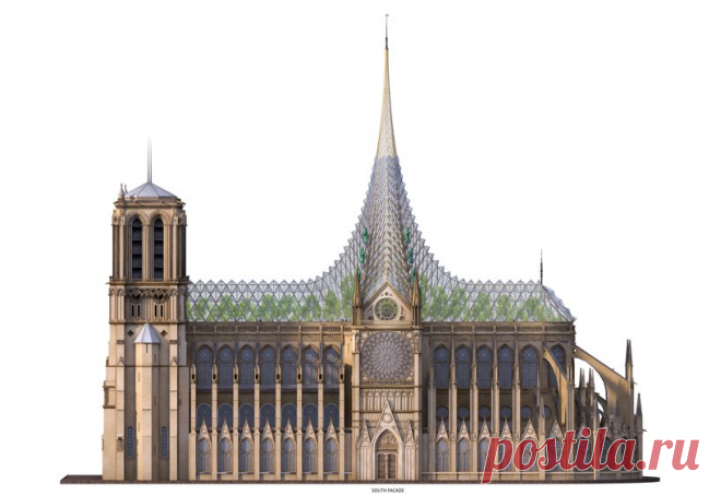 vincent callebaut предлагает объединить неф, крышу и шпиль Нотр-Дам