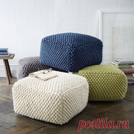 Вязаный пуф из трикотажной пряжи своими руками