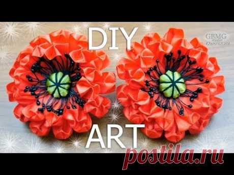 Канзаши. Делаем элегантную резиночку для волос.  Рукоделие. МК. DIY. Hand Made. Art.