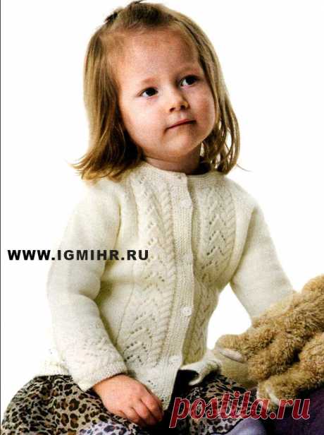 Белый жакет с ажурным узором для девочки 1-8 лет