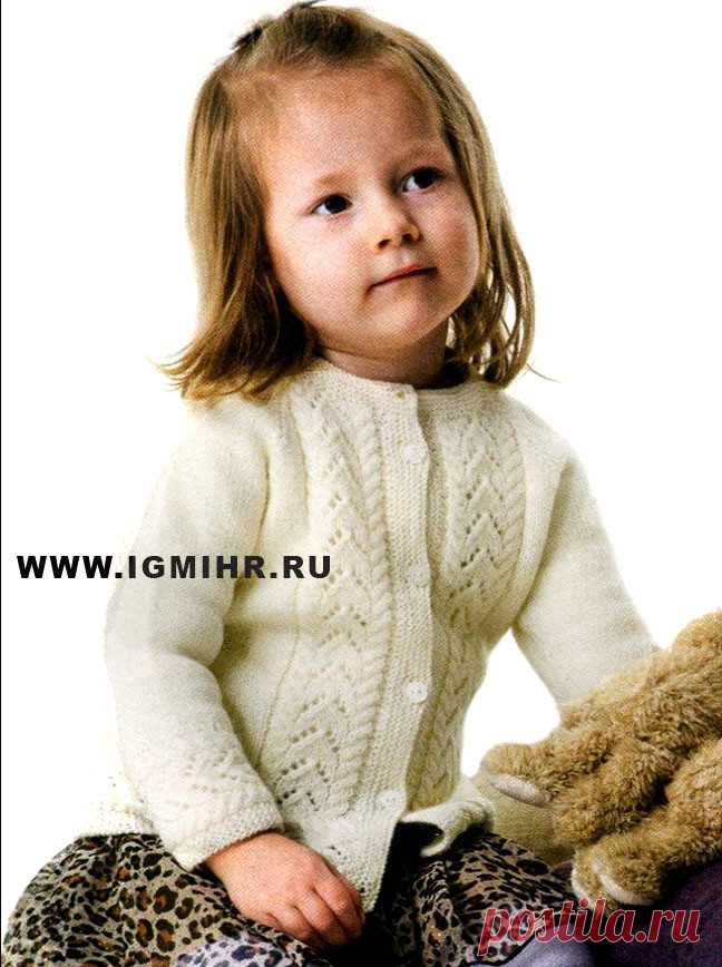Белый жакет с ажурным узором для девочки 1-8 лет