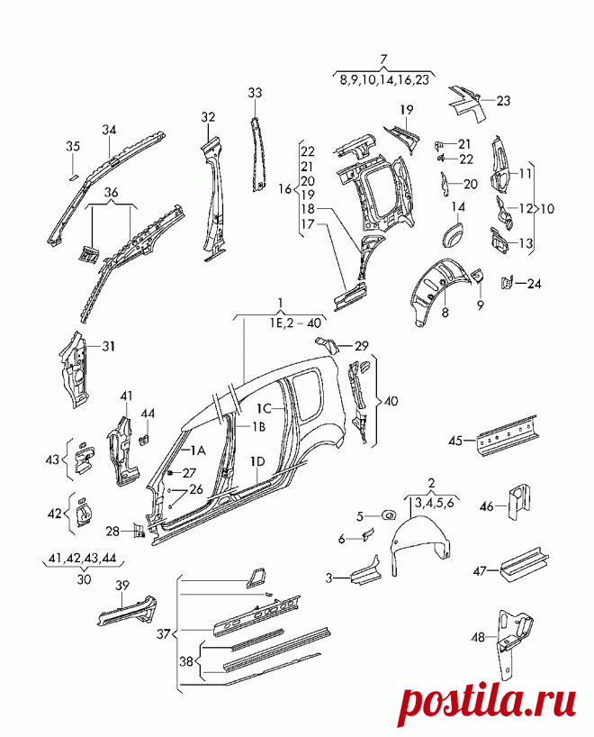 Деталь боковая, отрезная деталь - каркас боковины Skoda Roomster