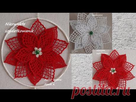 Kwiat, gwiazda,poinsecja,szydełko 25 cm, cz. 1.Wzór autorki Author pattern Renia K. Crochet tutorial