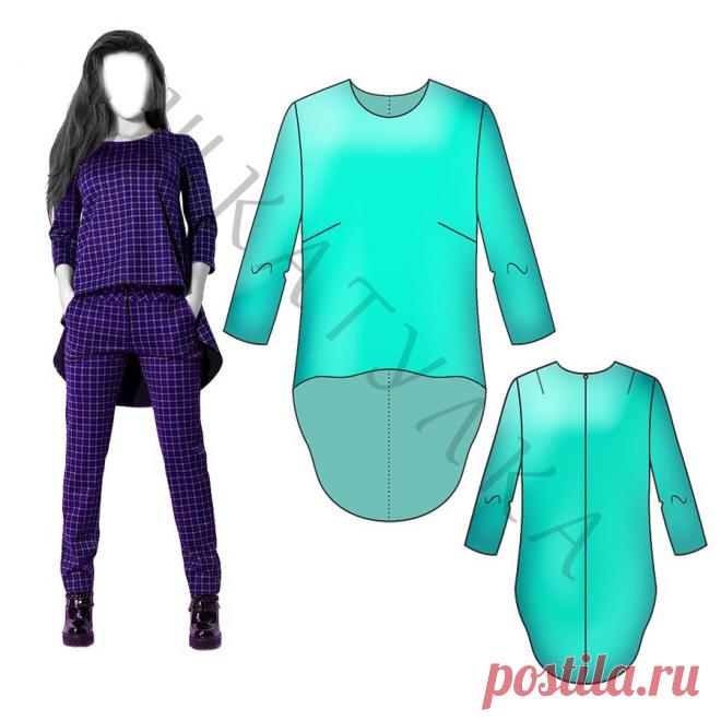 Выкройка блузы с перепадом длины WT070519 | Шкатулка