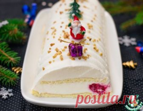 Новогоднее полено &quot;Чизкейк&quot; с малиной – кулинарный рецепт