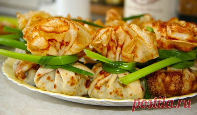 Блинные мешочки с курочкой - быстро, просто, вкусно!