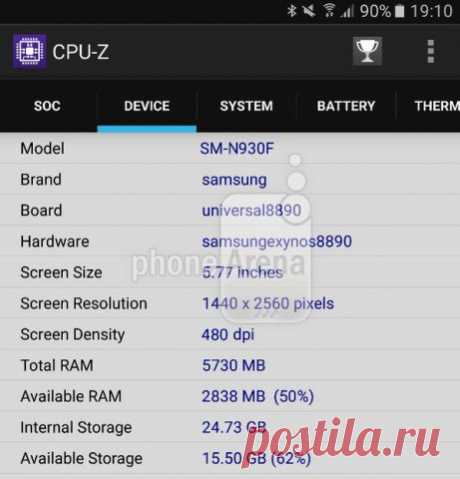 Samsung Galaxy Note 6 может быть оснащён 6 ГБ оперативной памяти Samsung Galaxy Note 6 является одним из самых ожидаемых смартфонов этого года. Ранее появились слухи, что в аппарате появится сканер радужки глаза, который будет служить дополнительным способом подтверждения личности пользователя. Сегодня в сеть попал скриншот из приложения CPU-Z, на котором раскрыты некоторые технические характеристики новинки. Согласно этим данным, Galaxy Note 6 (модель SM-N930) получит 5,77-дюймовый дисплей с…