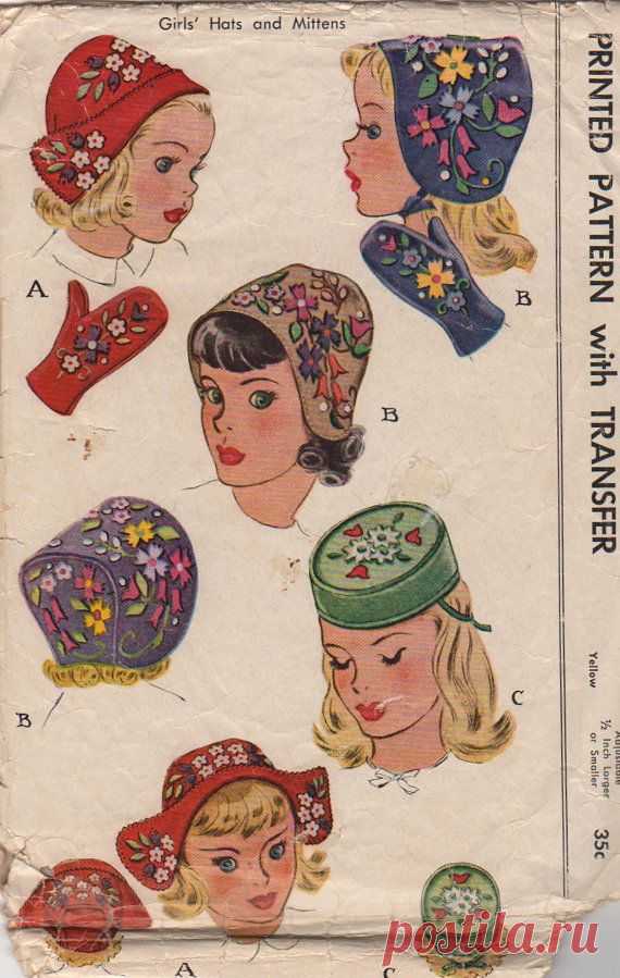 McCall 1214 1940s Girls Mittens and Hats Pattern Childs Vintage Sewing Pattern…