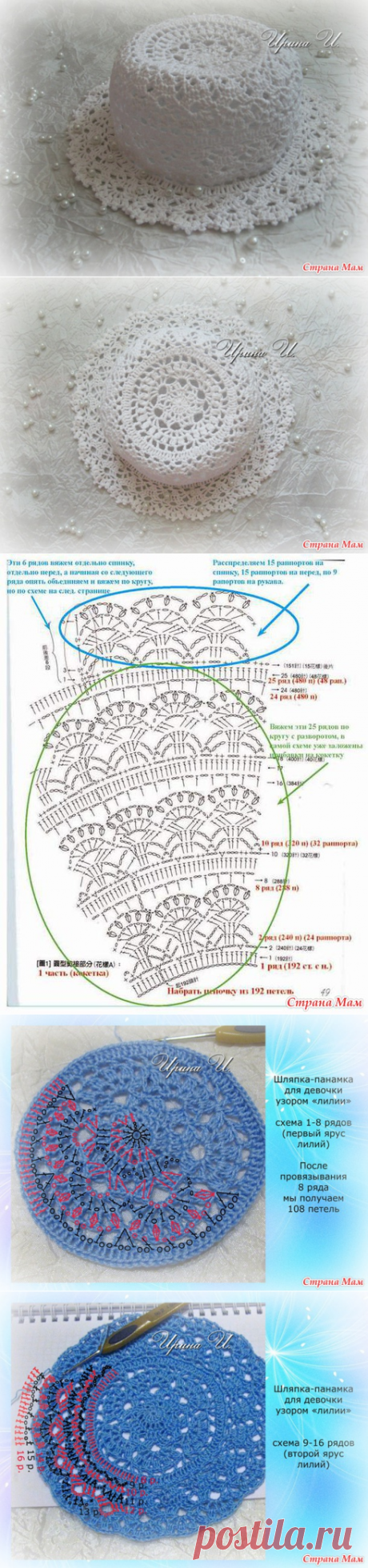 Шляпка-панамка для девочки узором &quot;лилии&quot; - Страна Мам