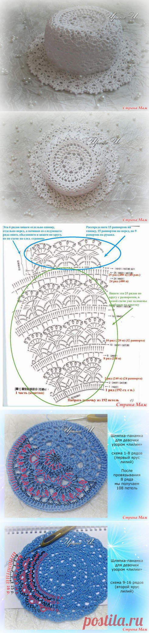 Шляпка-панамка для девочки узором "лилии" - Страна Мам
