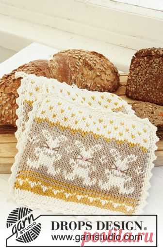 Bunny Parade / DROPS Extra 0-765 - Free knitting patterns by DROPS Design Knitted DROPS pot holder with pattern for Easter in ”Paris”.