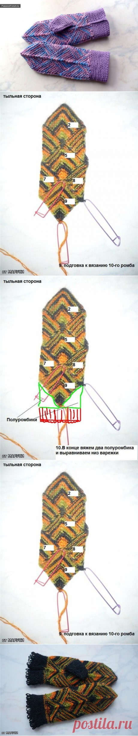 Варежки спицами в технике пэчворк с МК
