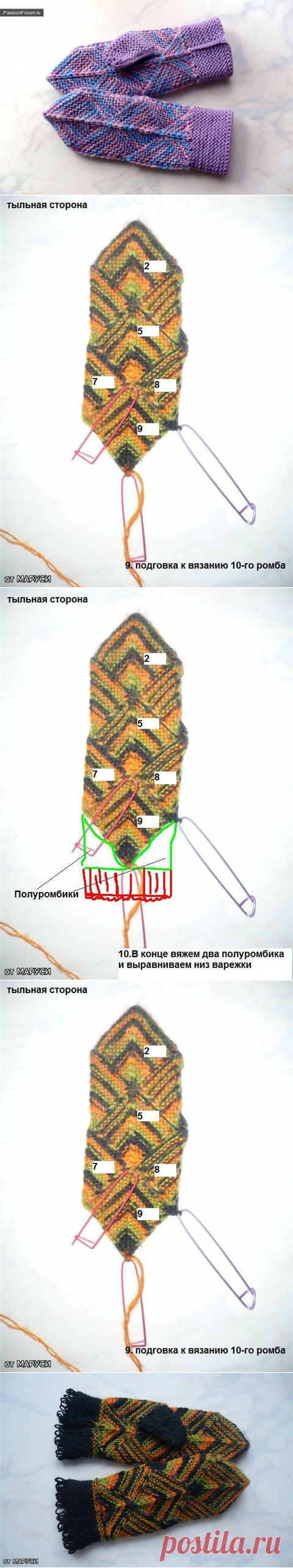 Варежки спицами в технике пэчворк с МК