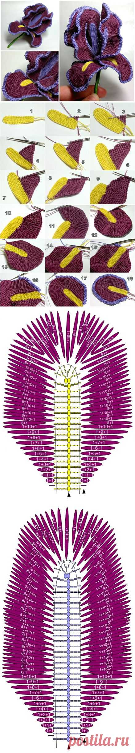 Вяжем ирис крючком МК.