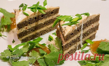 Торт с бородинским хлебом. На закуску. Рецепт норвежский.
