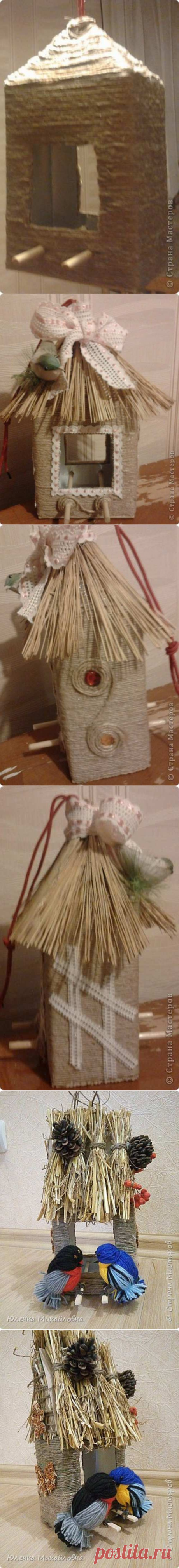 Красивая кормушка из коробки от сока