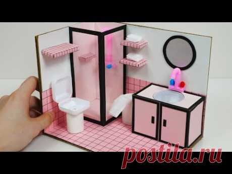 DIY Miniature Dollhouse for Barbie， How to Make a Pink Bathroom - YouTube