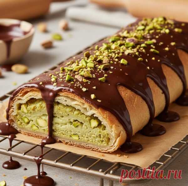 Штрудель с фисташковой начинкой и шоколадной глазурью