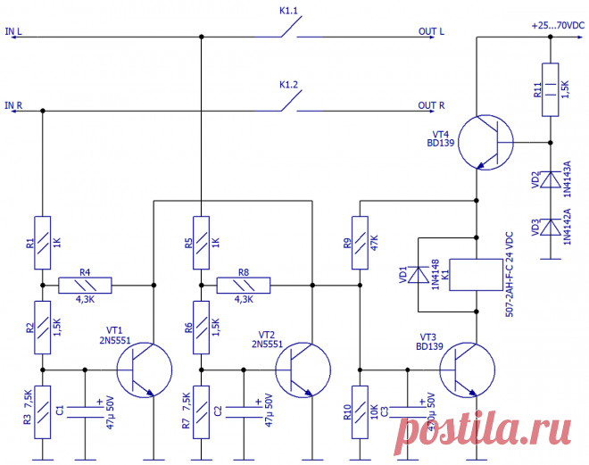 Защита и задержка подключения АС на транзисторах | PRACTICAL ELECTRONICS | Дзен