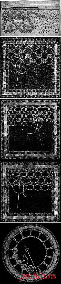 Irish Lace - Chapter XIII - Encyclopedia of Needlework, Irish lace materials, Irish lace patterns, tacking down the braids, bars of different kinds, Insertion stitches