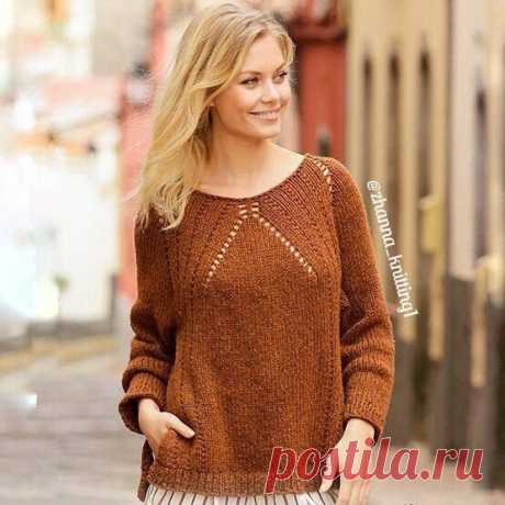Изящный джемпер спицами РазмерыS - M - L - XL - XXL - XXXL