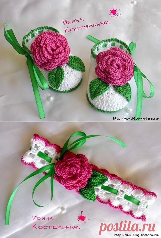 Цветочные пинетки и повязка для малыша крючком!